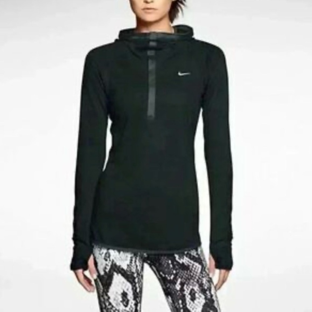Nike Women’s Hoodie Black Dri Fit Running Training Pullover Snap M